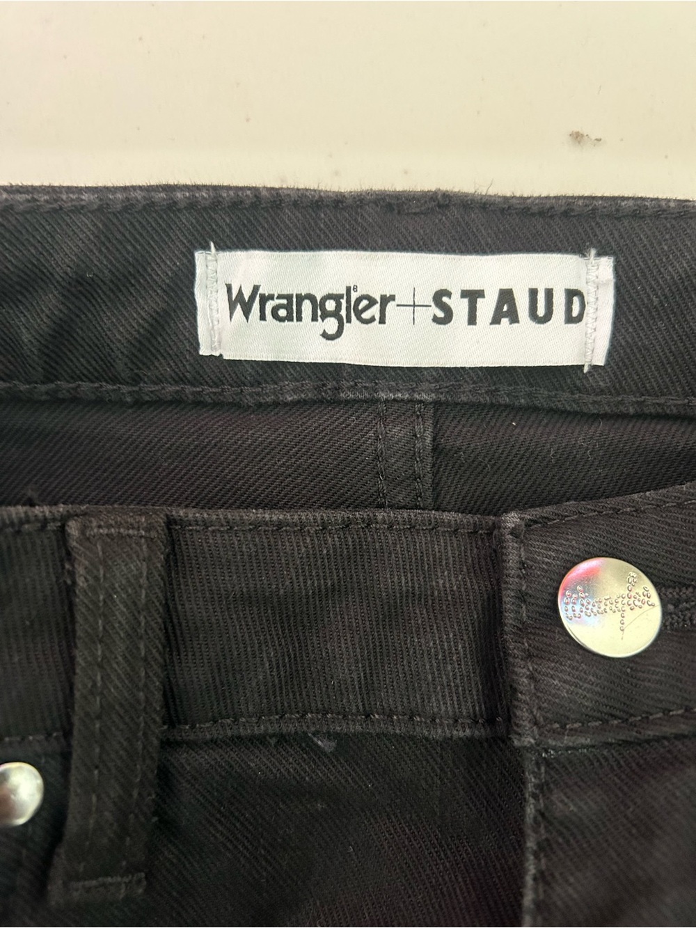 Staud x Wrangler cropped mid rise, boot, cut jeans black Sz 30 - Picture 11 of 12